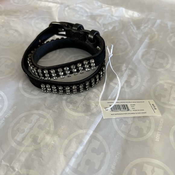 Tory Burch Crystal Embellished Double Wrap Bracelet Black OS Style 42456 NWT - Picture 5 of 17